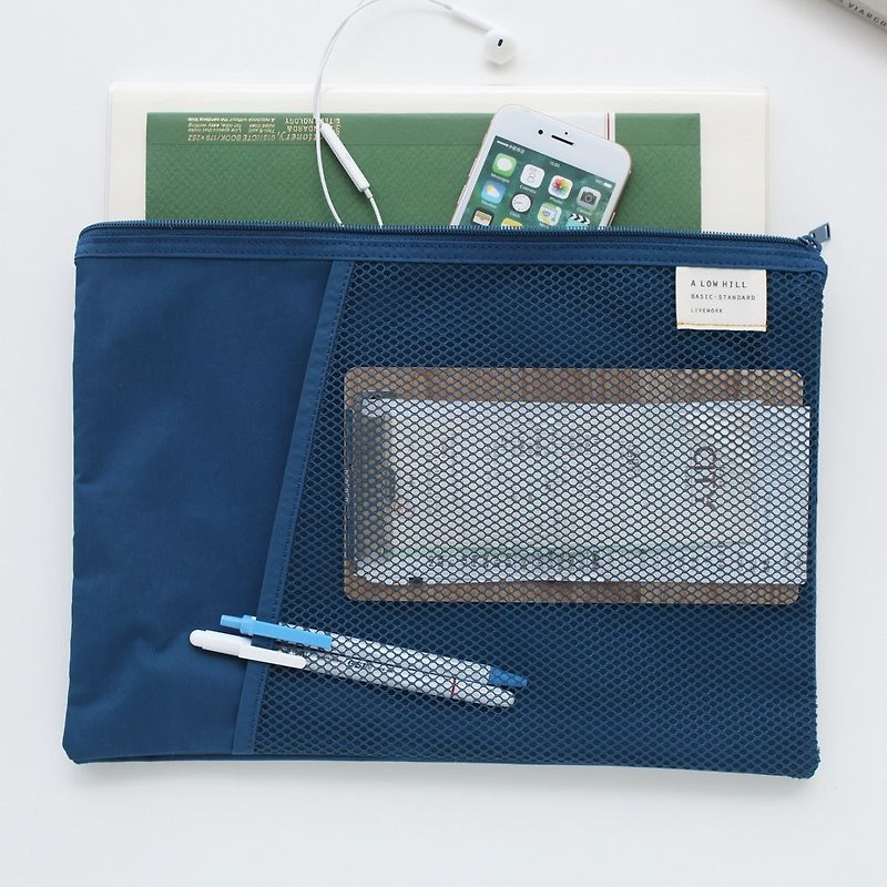 Livework Casual Nylon Double Pouch - Navy Blue, LWK51608 - Folders & Binders - Plastic Blue