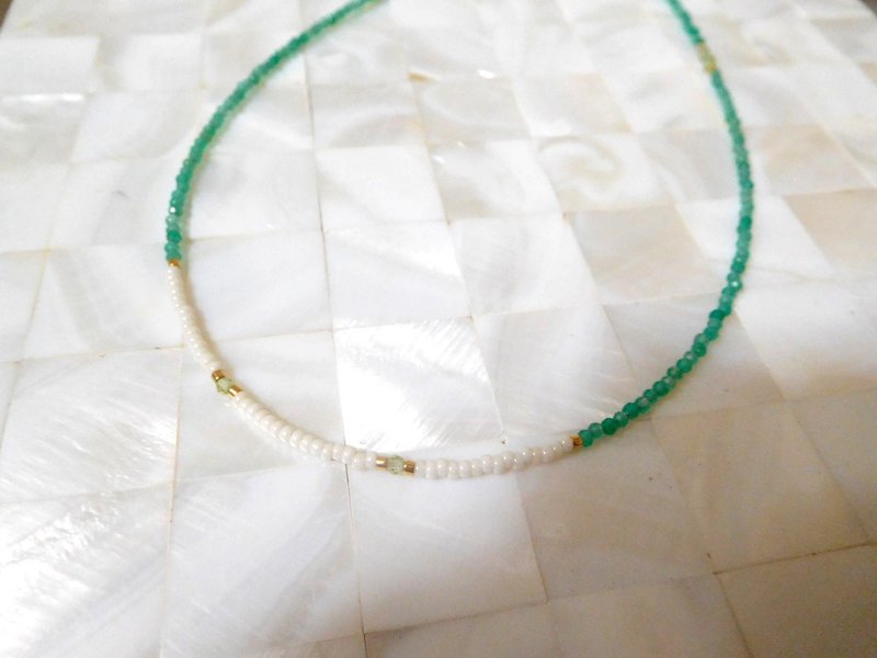 14k gold mini green agate Stone simple short chain (pre-order) - สร้อยคอทรง Collar - โลหะ สีเขียว