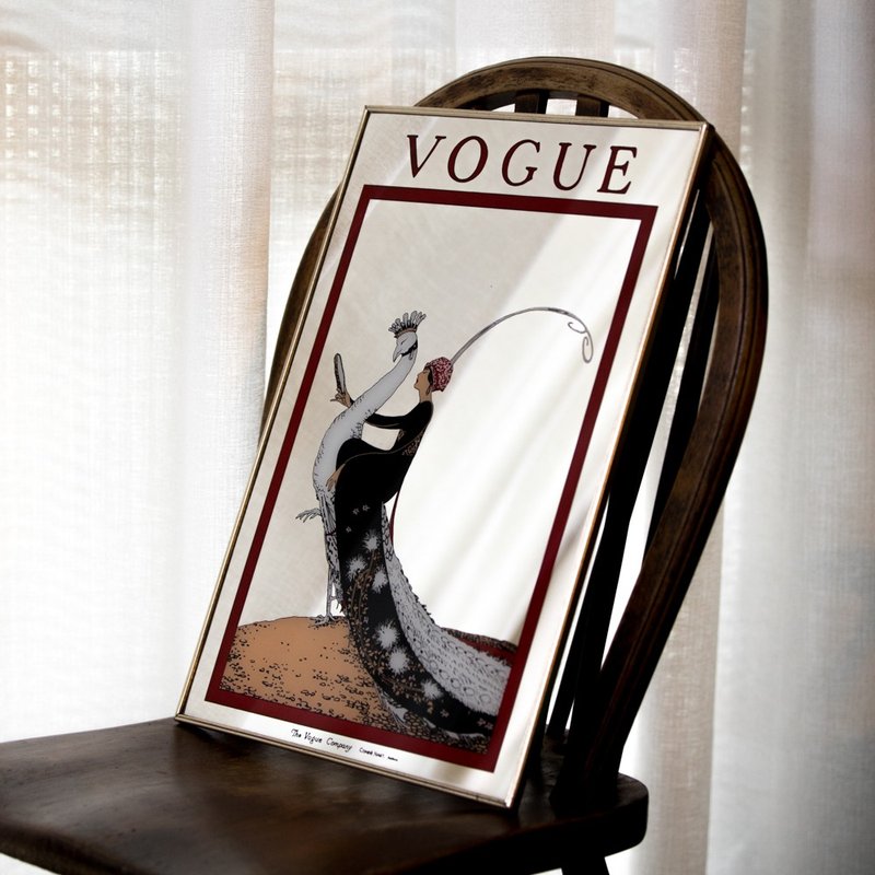 Sanghui company made in Japan 1918s Vogue cover foreign actress peacock mount antique mirror painting - Wall Décor - Other Metals Multicolor