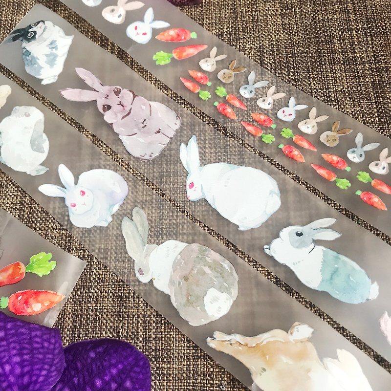 毛茸茸小兔-霧面PET膠帶/自帶離型紙 - 紙膠帶 - 塑膠 多色