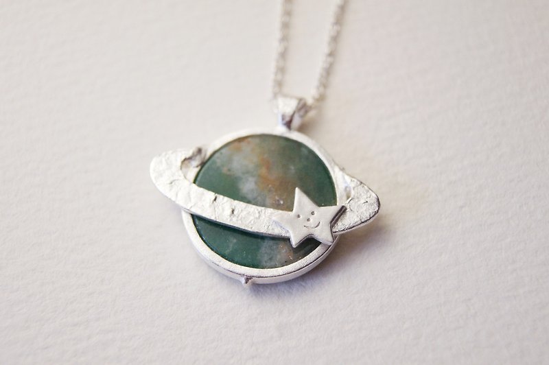 * My Planet * handmade silver necklace with India agate - Necklaces - Sterling Silver Green