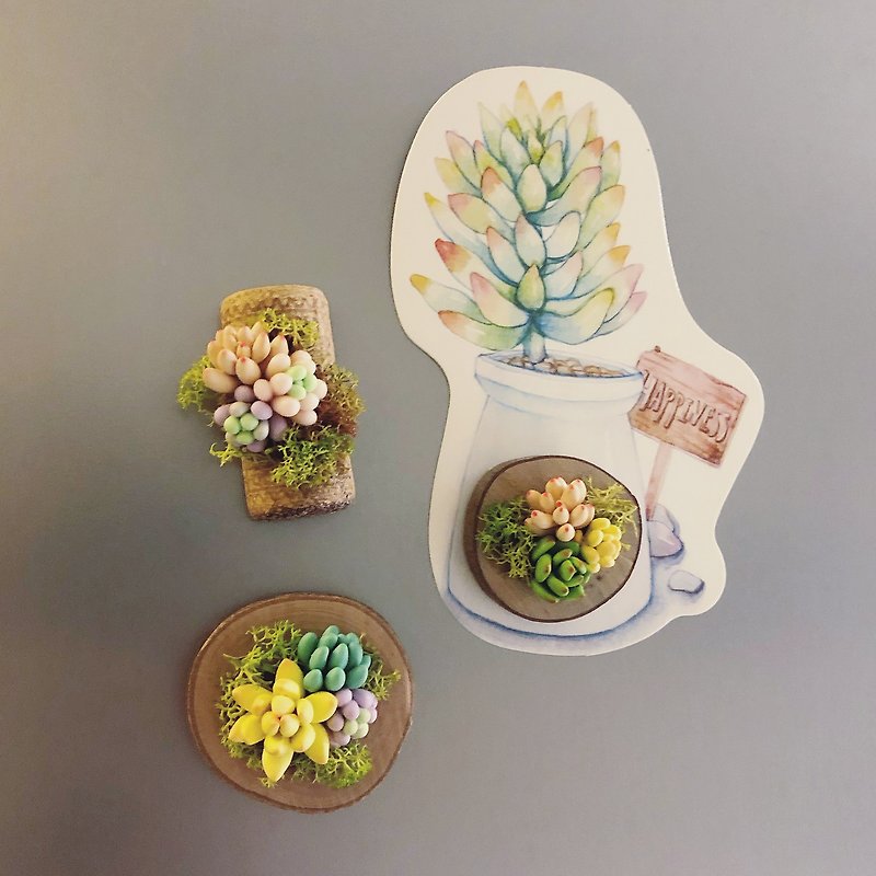 Natural material fleshy small magnet. Simulated clay succulents_3 - Magnets - Clay Green