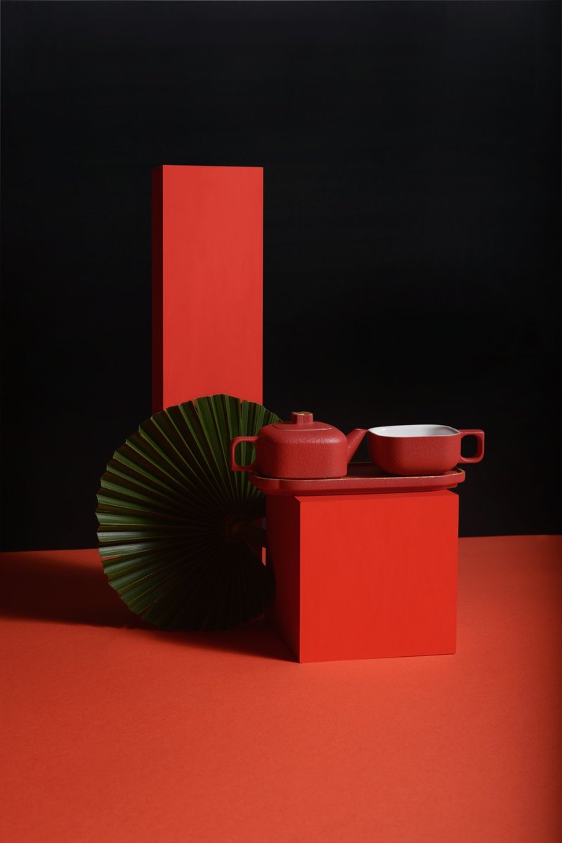 Palace Culture of the Forbidden City | Suomu x Pertouch | Sihe Ruyi, a pot and a cup of tea for private use - ถ้วย - เครื่องลายคราม สีแดง
