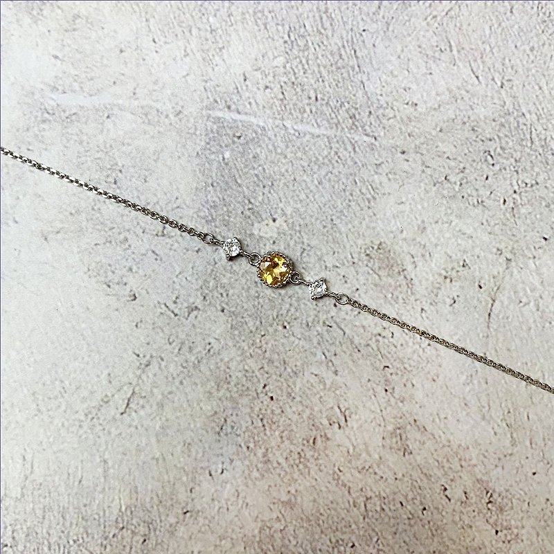 |純銀珠寶| 黃水晶  925純銀鑲嵌寶石四爪圓形甜點邊手鍊 - 手鍊/手鐲 - 寶石 黃色