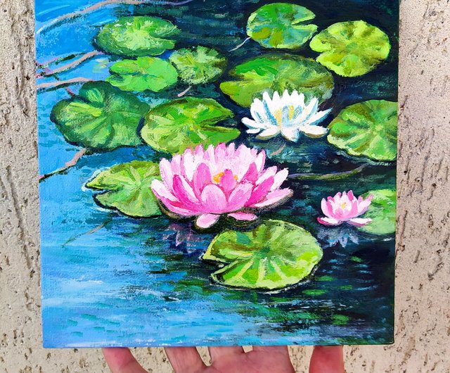 Lily Pad Painting, Lotus Flower Painting, Lily Pad Art, Lotus