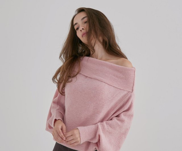 Baby Pink Off The Shoulder Wrap Sweater