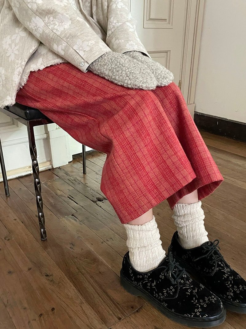 Autumn and winter all-match bright wool plaid pants loose wide-leg nine-point pants - กางเกงขายาว - ผ้าฝ้าย/ผ้าลินิน หลากหลายสี