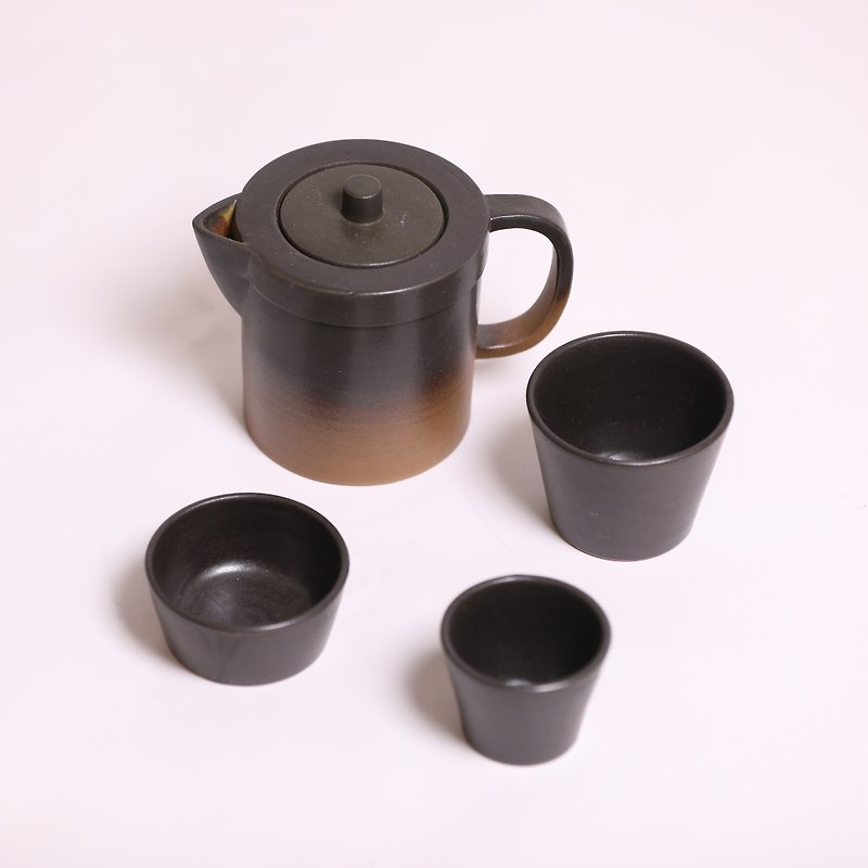 黑石茶道四件組-公平貿易 - 茶壺/茶杯/茶具 - 陶 黑色