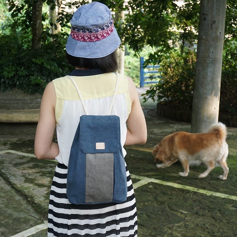 After washing canvas beam mouth backpack - cowboy blue - Backpacks - Other Materials Blue