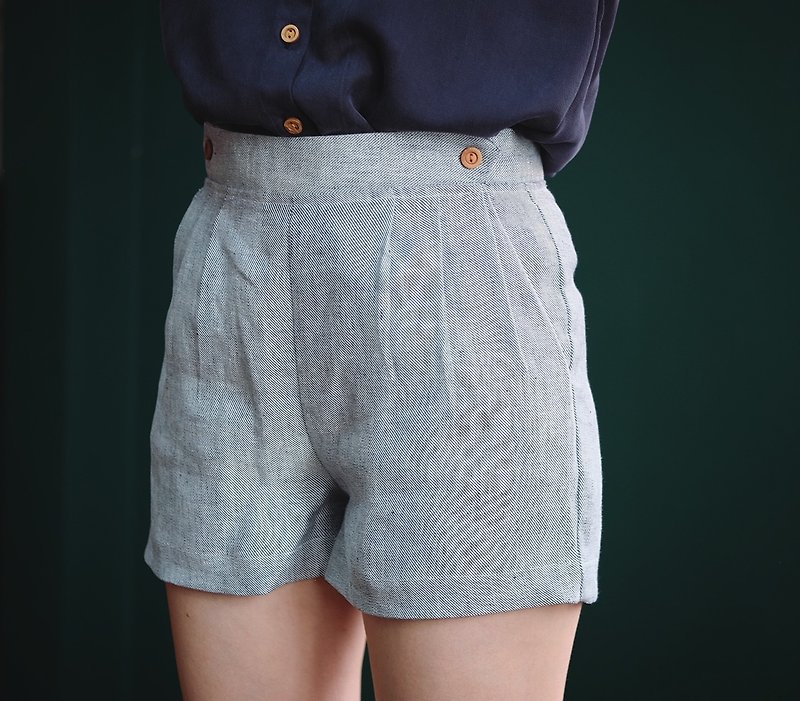 Cozy shorts : BlueGrey - กางเกงขายาว - ผ้าฝ้าย/ผ้าลินิน สีเทา
