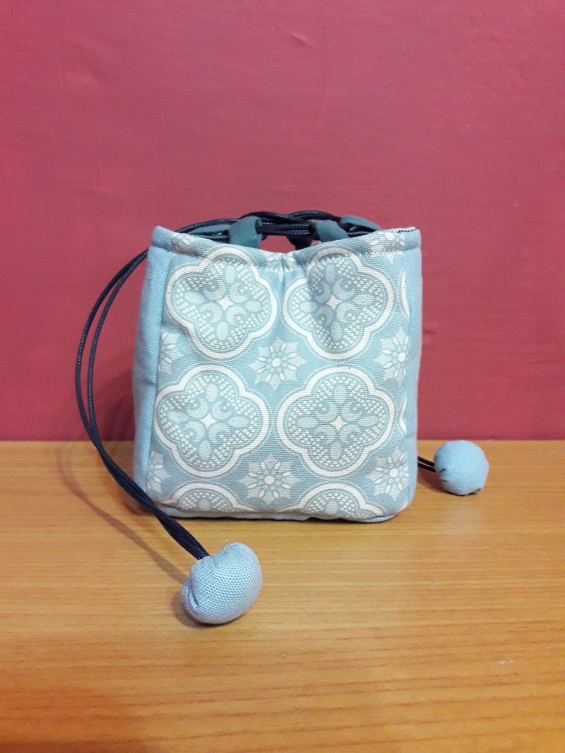【茶具收納袋】小福圓系列 - 水桶袋/索繩袋 - 棉．麻 藍色