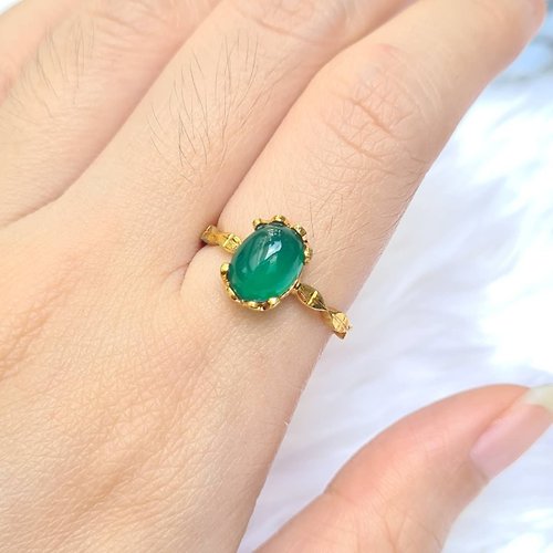 charissagemstone 天然綠瑪瑙925銀鍍金泰式戒指
