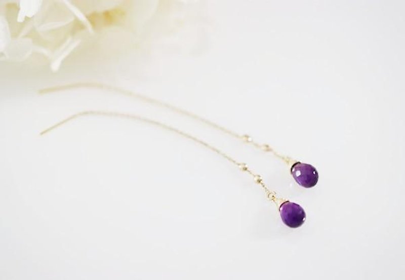 Love fulfillment Love guardian Stone Drop Amethyst American earrings February birthstone - Earrings & Clip-ons - Gemstone Purple