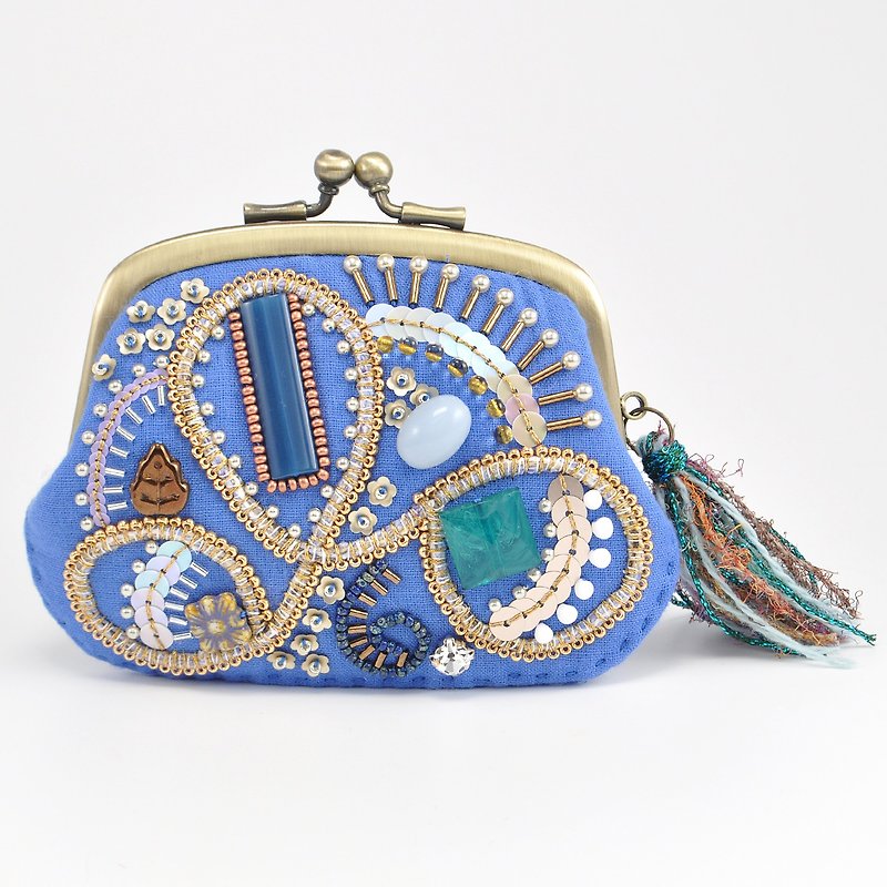 wide opening tiny purse, coin purse, pill case,gorgeous , blue purse, No,10 - กระเป๋าเครื่องสำอาง - ผ้าฝ้าย/ผ้าลินิน สีน้ำเงิน