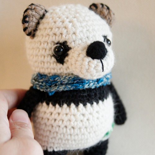 布。棉花 毛線娃娃 手作玩偶 羊毛氈 圍巾寵物黑白熊貓