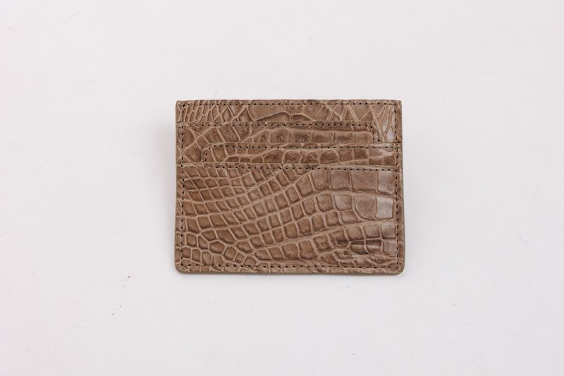 Lukbag Studio|Genuine leather crocodile leather credit card holder|Milk tea - กระเป๋าสตางค์ - หนังแท้ สีกากี