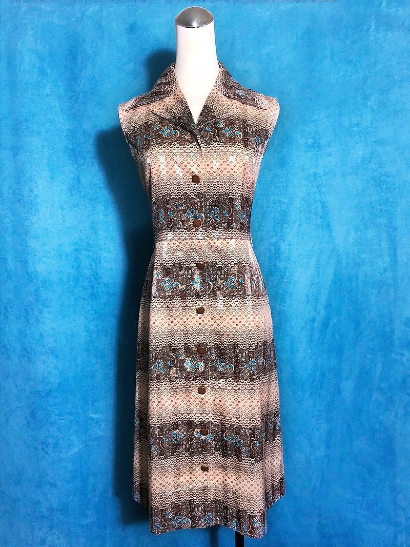 Totem texture sleeveless vintage dress / bring back VINTAGE abroad - One Piece Dresses - Polyester Pink