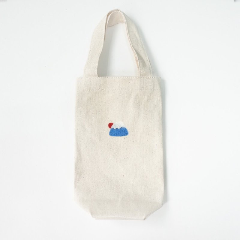 【Q-cute】水壺提袋系列-富士山 - 杯袋/飲料提袋 - 棉．麻 藍色