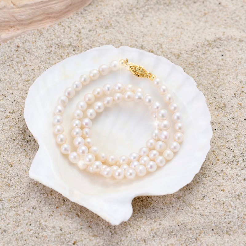 天然白色淡水珍珠項鍊 6–7mm 金色鏤空扣 輕奢時尚 聖誕節禮物 - 項鍊 - 珍珠 白色