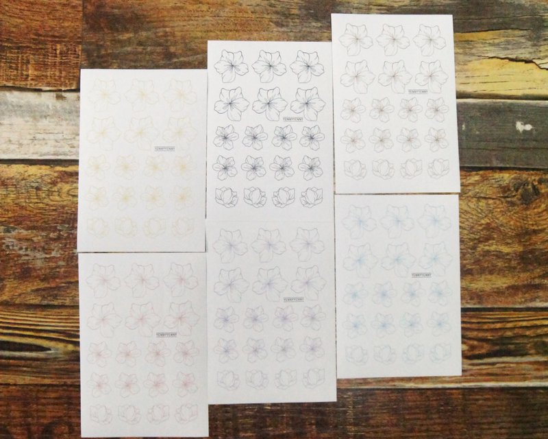 (paper sticker) (single) line flower ver.1 6 types 202505 - 貼紙 - 紙 多色