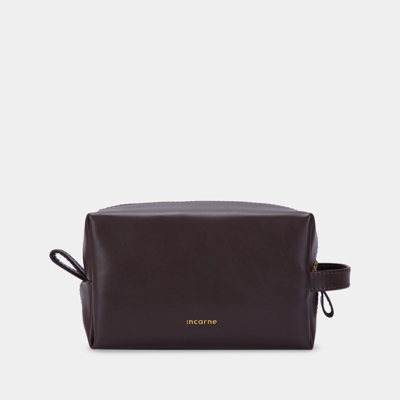 巧克力色真皮包 — 日常化妝品收納包 - 手提包/手提袋 - 真皮 咖啡色