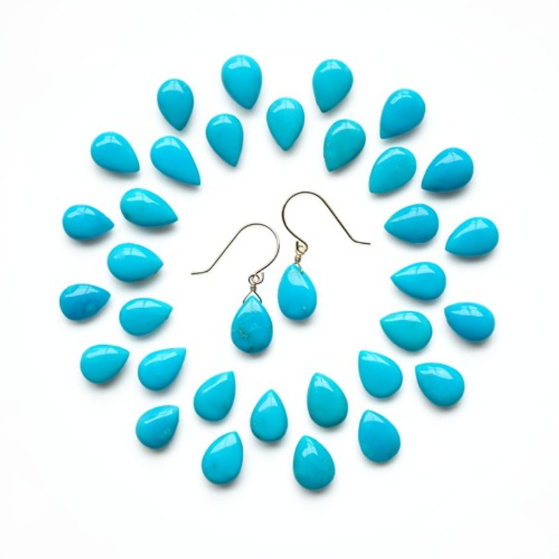 14KGF Superb Color Kingman Turquoise Pear Shape Earrings Fatima - ต่างหู - เครื่องเพชรพลอย สีน้ำเงิน