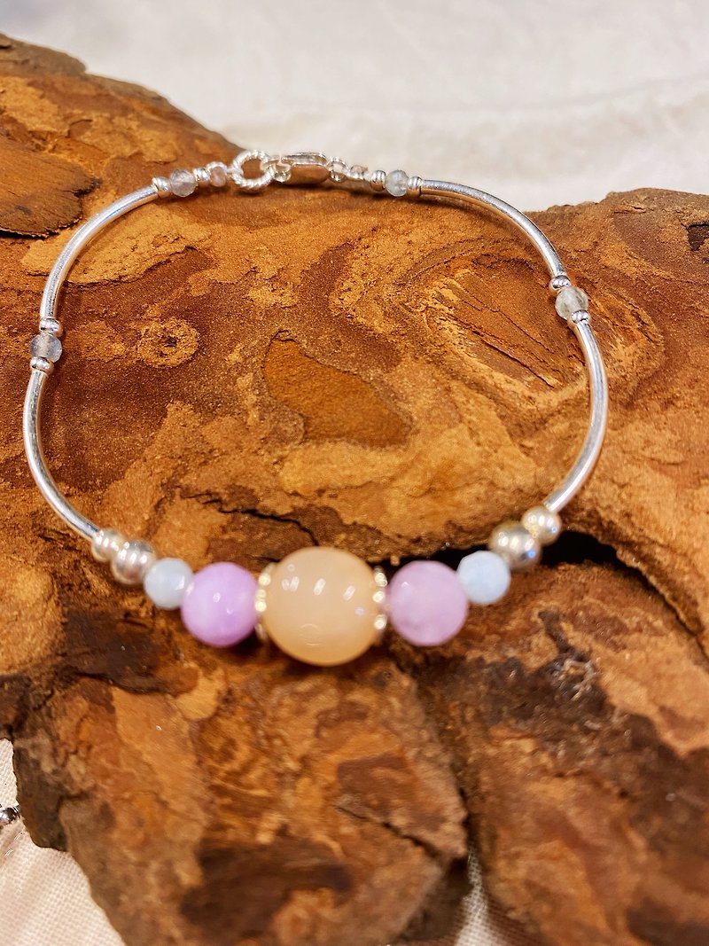 This+//crystal bracelet//sterling silver/natural ore//amethyst/pink aventurine/morgan handmade