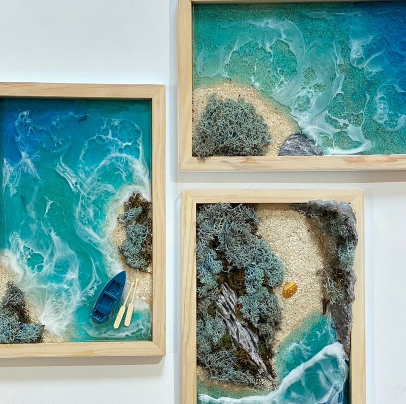 立體海景拼貼掛畫-心流藝概念社   # 客製化 # 流動藝術 # 手作 - 擺飾/家飾品 - 樹脂 藍色