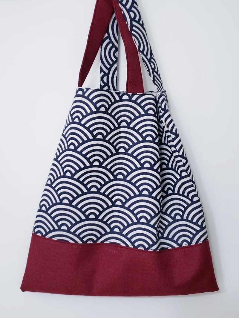 日式手挽袋 - 手提包/手提袋 - 棉．麻 藍色