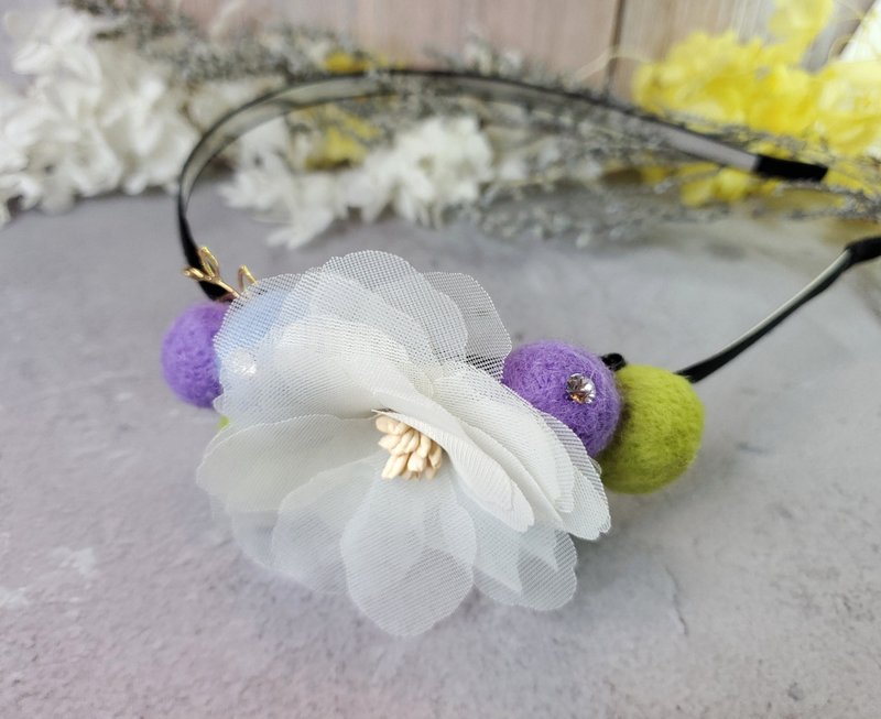 第二代夢幻花園藍莓羊毛氈兒童髮箍 - 髮箍/髮帶 - 羊毛 多色