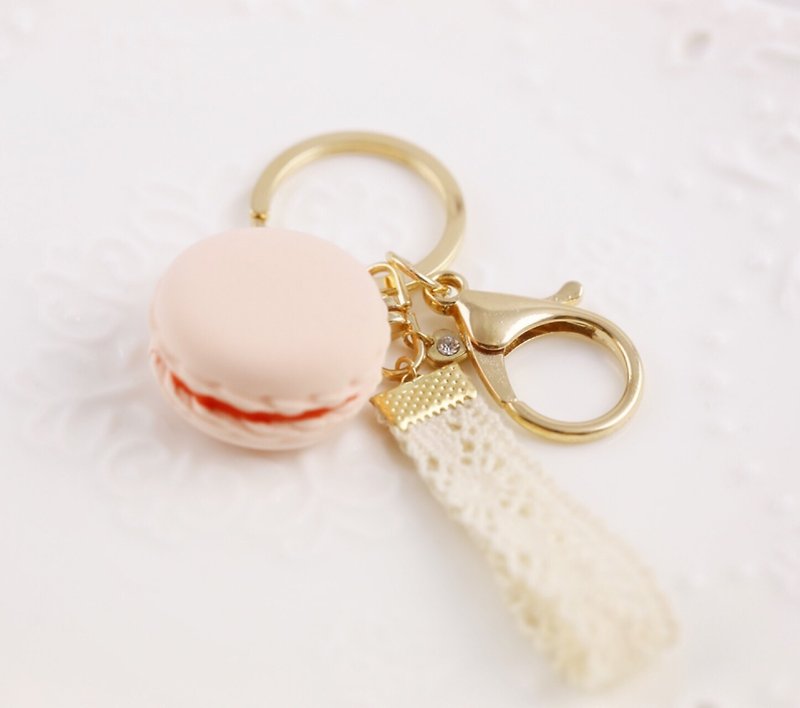 馬卡龍 吊飾 婚禮小物 粉橘緞帶款 - 鑰匙圈/鑰匙包 - 其他金屬 