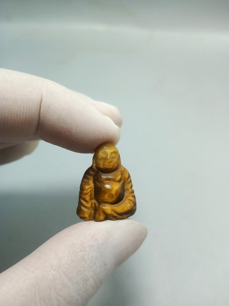 20mm Hand Carved Tiger Eyes Stone Happy Buddha Statue 100%Authentic NaturalStone - อื่นๆ - หิน 