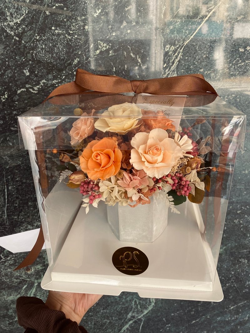 母親節客製花禮花束橘黃色系不凋玫瑰永生花花禮開幕喬遷皆適用母 - 乾燥花/永生花 - 其他材質 橘色
