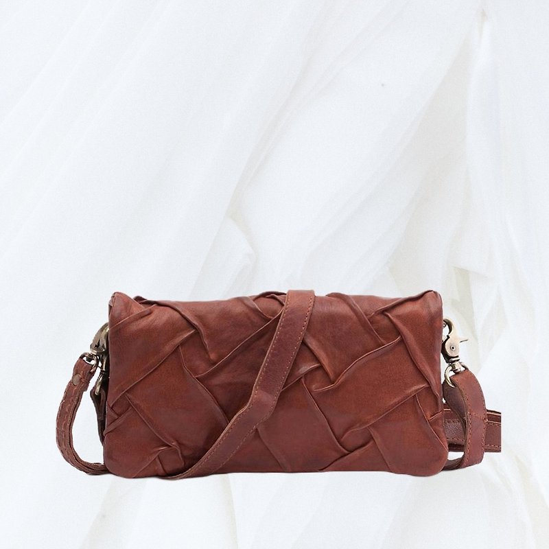 [Spain BIBA] Waymore retro cowhide irregular grab fold 3-use small bag- Brown Coffee - Messenger Bags & Sling Bags - Genuine Leather Brown