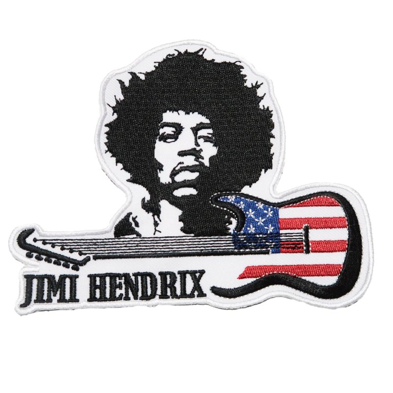 美國 Jimi 傳奇電吉他手  背膠皮夾 皮包 手機 刺繡貼布 電繡貼 - 徽章/別針 - 繡線 多色