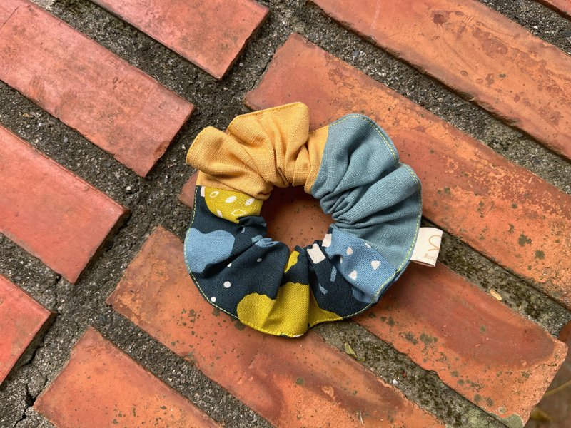 三拼荷葉髮圈 / 甜甜圈 / 藍童話小樹 - 髮夾/髮圈 - 棉．麻 藍色