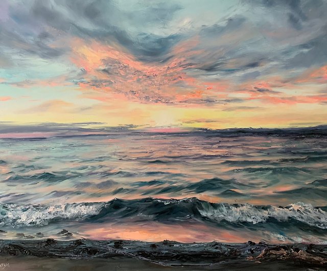 夕日の絵画 オリジナルの絵画 湖の絵画 海景の絵画 キャンバスに油絵