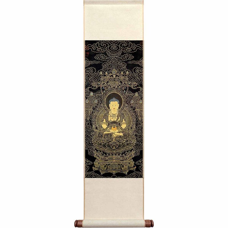 Amitayus Buddha, Yao Wen-han, Qing Dynasty, Mini Scroll (L) - โปสเตอร์ - กระดาษ สีดำ