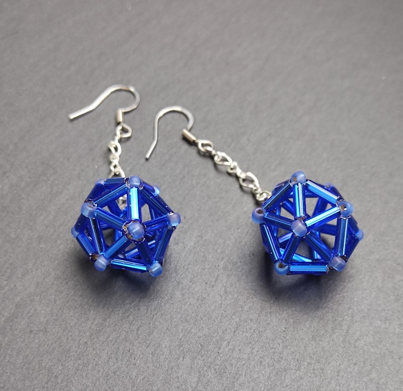Blue Geometric Beaded Earrings - Earrings & Clip-ons - Glass Blue