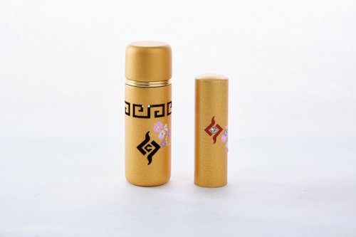 高松 花梨木金色彩繪招財進寶瓶身印章套組