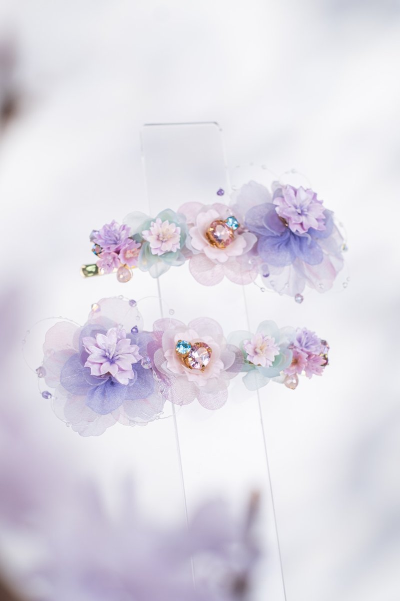 Rite of Spring Bejewelled Chiffon Sakura Duckbill Clip - เครื่องประดับผม - ดินเหนียว สีม่วง