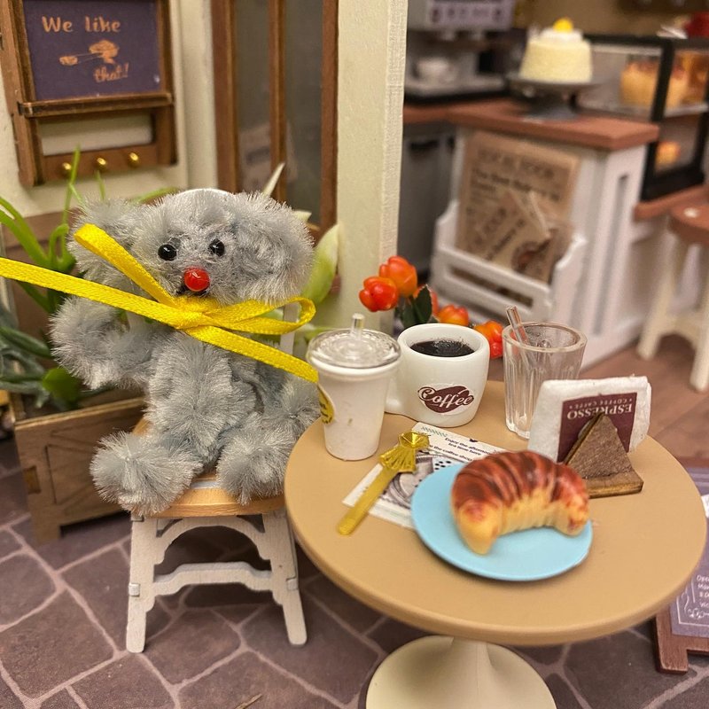 紅鼻小熊 5cm bear灰黃色-毛根扭扭棒手作 - 公仔/玩偶 - 其他材質 灰色