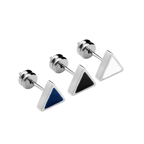 TiMISA 純鈦飾品 幾何派對三角 深藍/白/黑 純鈦耳針一對 可混搭贈鈦貼兩入