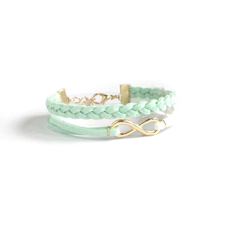 Handmade Double Braided Infinity Bracelets Rose Gold Series–light green limited - Bracelets - Other Materials Green