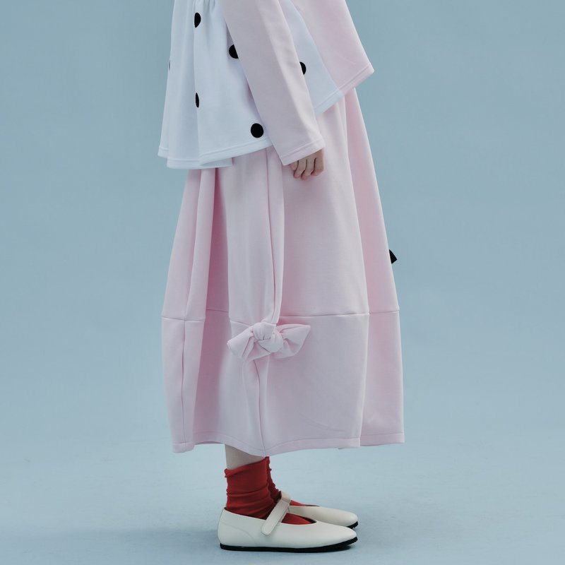 粉紅蝴蝶結燈籠裙 / 半身裙 裙子 空氣棉 - 裙子/長裙 - 棉．麻 粉紅色