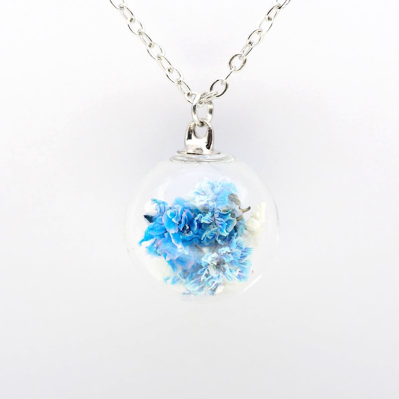 「愛家作-OMYWAY」DIY 手工制作 乾花 押花 復古 螢光藍 滿天星 玻璃球 頸鏈 Dried Flower Necklace - Glass Globe Necklace 1.4cm - 頸鏈 - 玻璃 白色