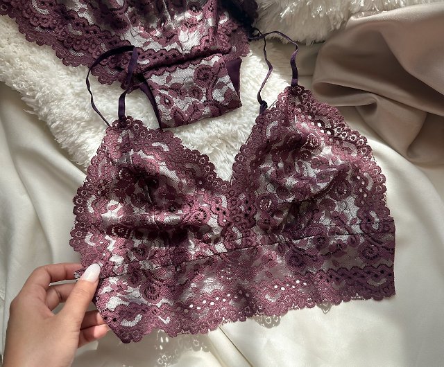 Set (bra + panties) purple, glitter, Silver, fringe - Shop brababa-lace  Women's Underwear - Pinkoi