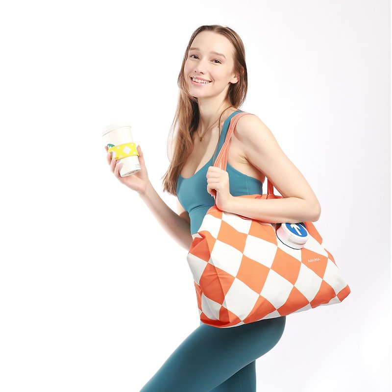E for Envelop Large Foldable Bag in Orange with pocket - Handbags & Totes - Eco-Friendly Materials Orange