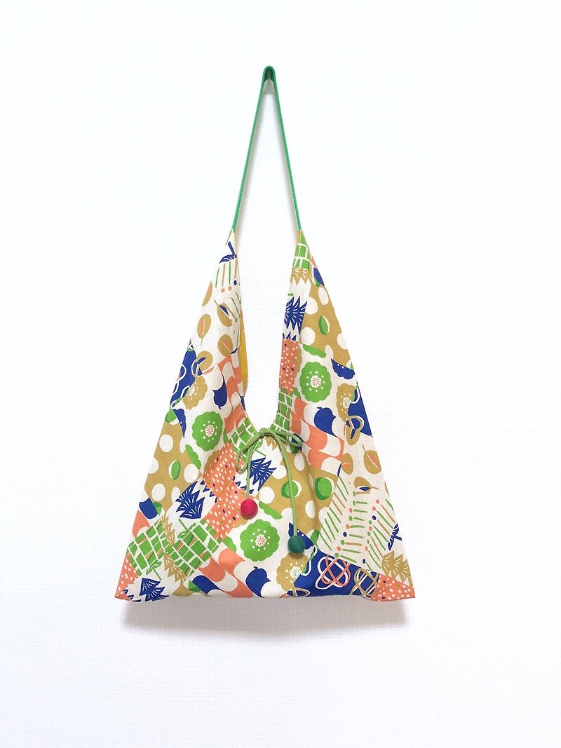 Japanese-style skull-shaped side backpack / large size / colored flowers - Messenger Bags & Sling Bags - Cotton & Hemp Orange