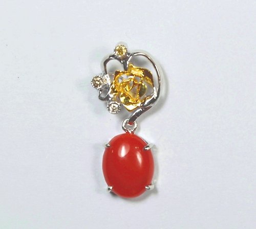 T.THREE珠寶 天然紅珊瑚鑽石白K金墬子